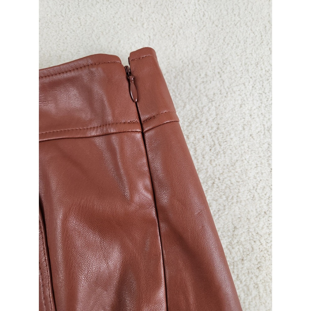 Womens Loft Brown Pleather Midi Skirt w/Pockets Size 10 Fall Trendy Career Wear - Picture 3 of 7